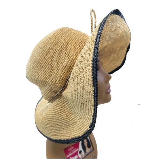 Scala Collezione Women's Natural Fibre Black Trim Wide Brim Sun Hat Tan One Size - Picture 4 of 11